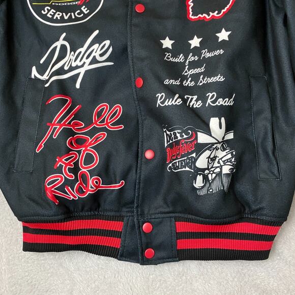 Dodge x Reason Men Varsity Bomber Jacket Limited Edition M Black Demon Flame NEW - Picture 5 of 13